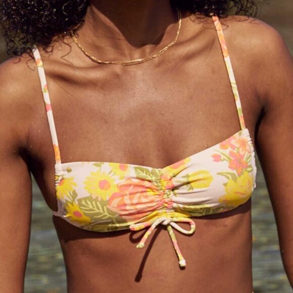 Aerie Printed Floral Ruched Bandeau Bikini Top Size L NWOT - Picture 1 of 6